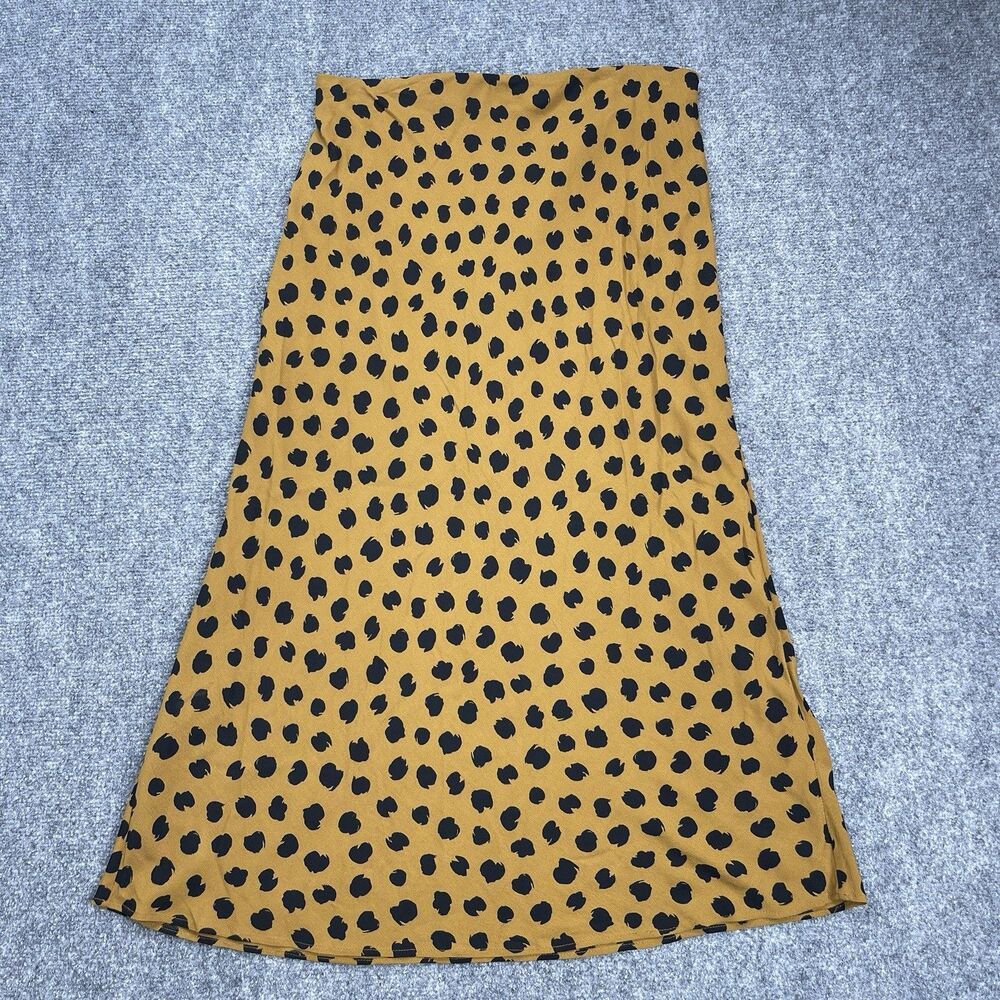 Madewell Midi Slip Skirt Size 8 Painted Spots Stretch Waist Tan Black Viscose